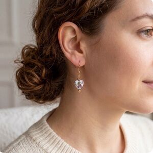 White Cloisonné Heart Earrings